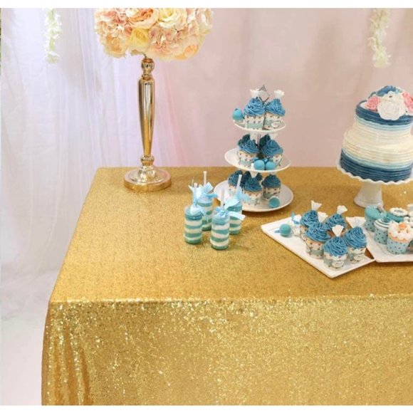 Gold Sequin Tablecloth 60x120 inch Wedding Linen Party Decor ~ New - Picture 2 of 3